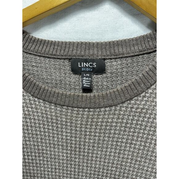 MENS LINCS CREWNECK SWEATER SIZE L COTTON POLYESTER Brown GEOMETRIC - Picture 2 of 5